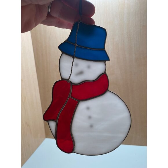 Adorable Stained Glass Snowman Sun Catcher 7.5” by 5” - Picture 3 of 8